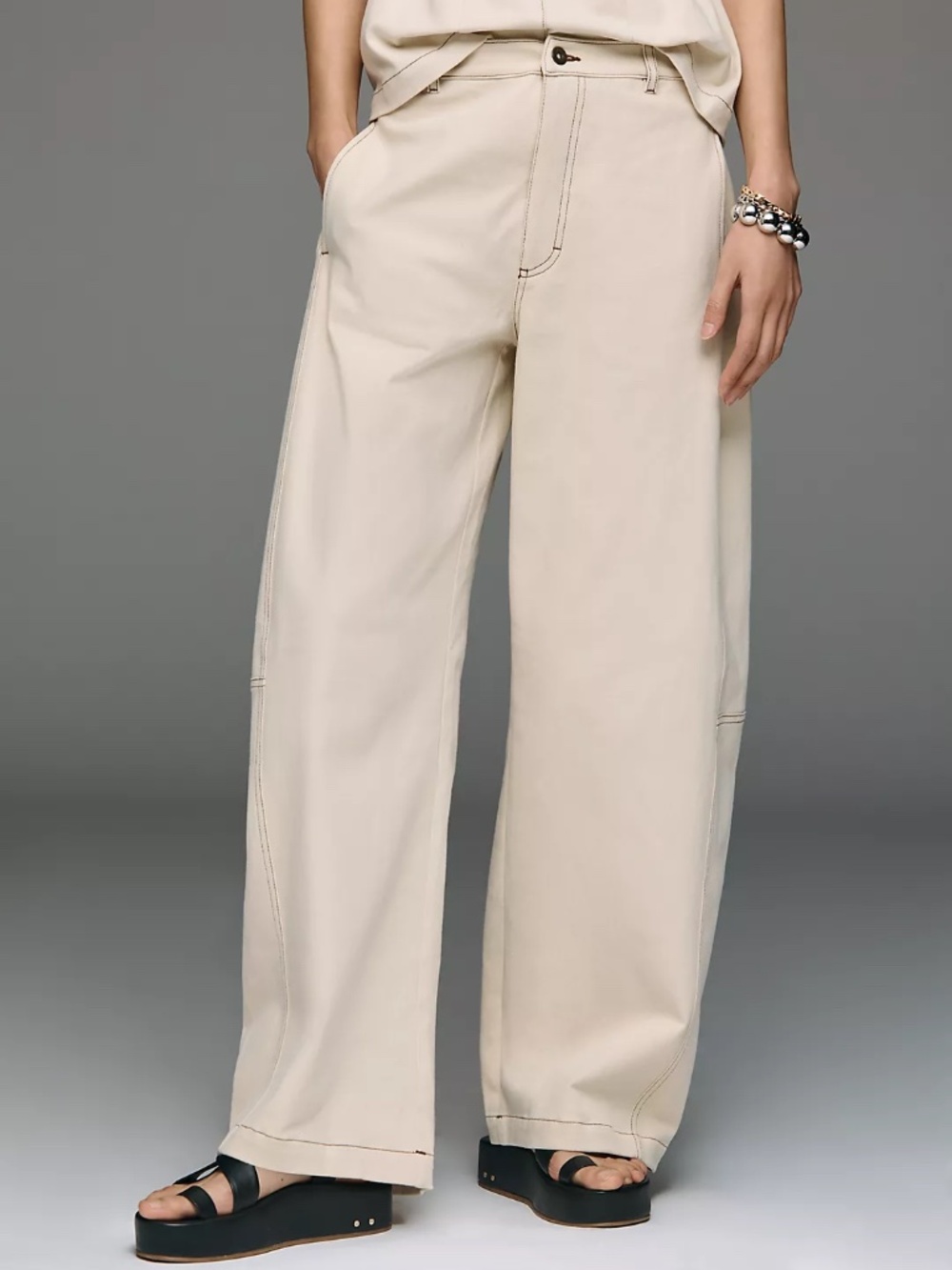 Anthropologie Maeve Curve Puddle Pants Casual Trousers in Ivory White Swan nwt - Picture 2 of 4
